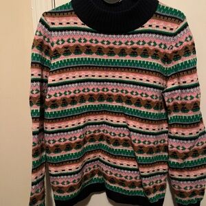 J. Crew Navy and Multicolor Knit Sweater